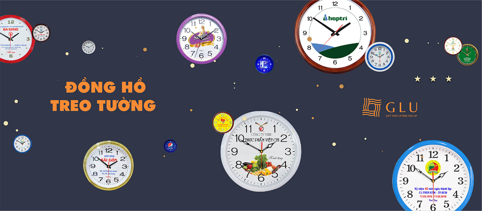 xưởng sản xuất đồng hồ treo tường quảng cáo glu 2